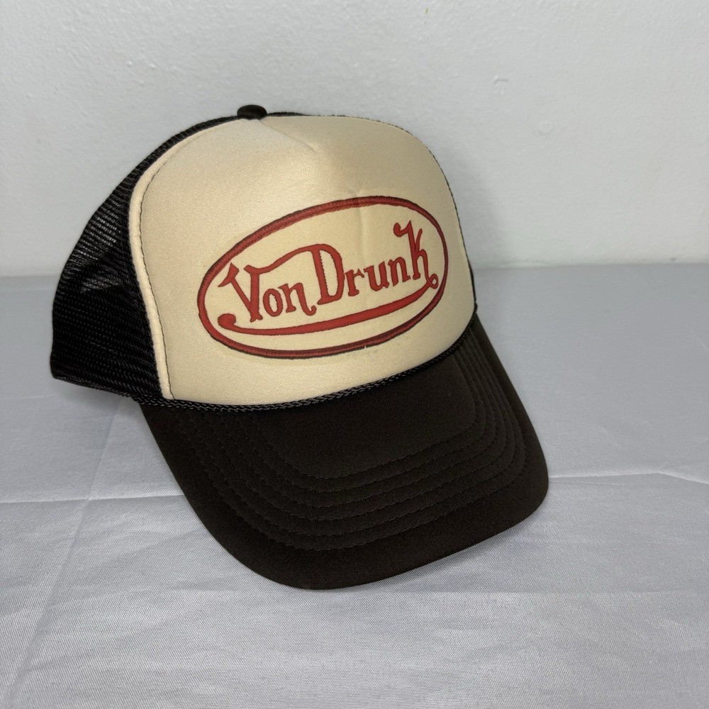 Von Drunk Brown Red Nissun Mesh SnapBack Trucker Retro Hat Adjustable Snap Back